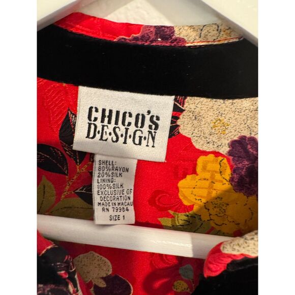 Chico’s Design Black Velvet Floral Embroidered Asian Inspired Tang Jacket Size 1 - Picture 9 of 9